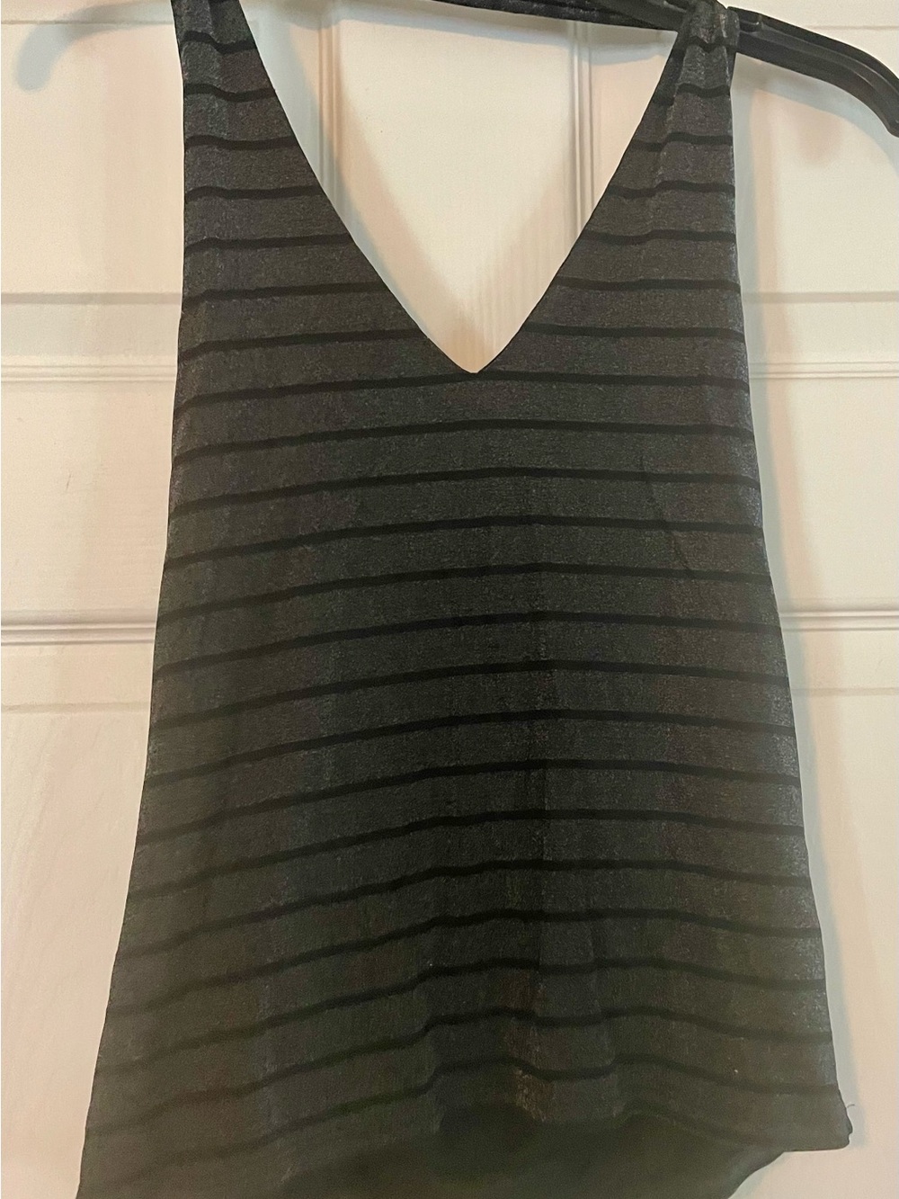 Women’s V-Neck Striped Tank Top - Black and grey